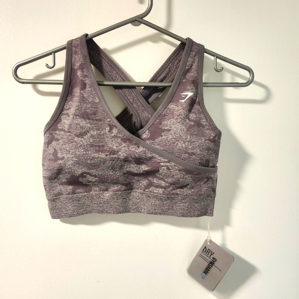 Gymshark purple camo sports bra large